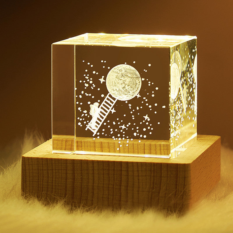 3D Luminous Engraved Crystal Cube Night Light Ornament