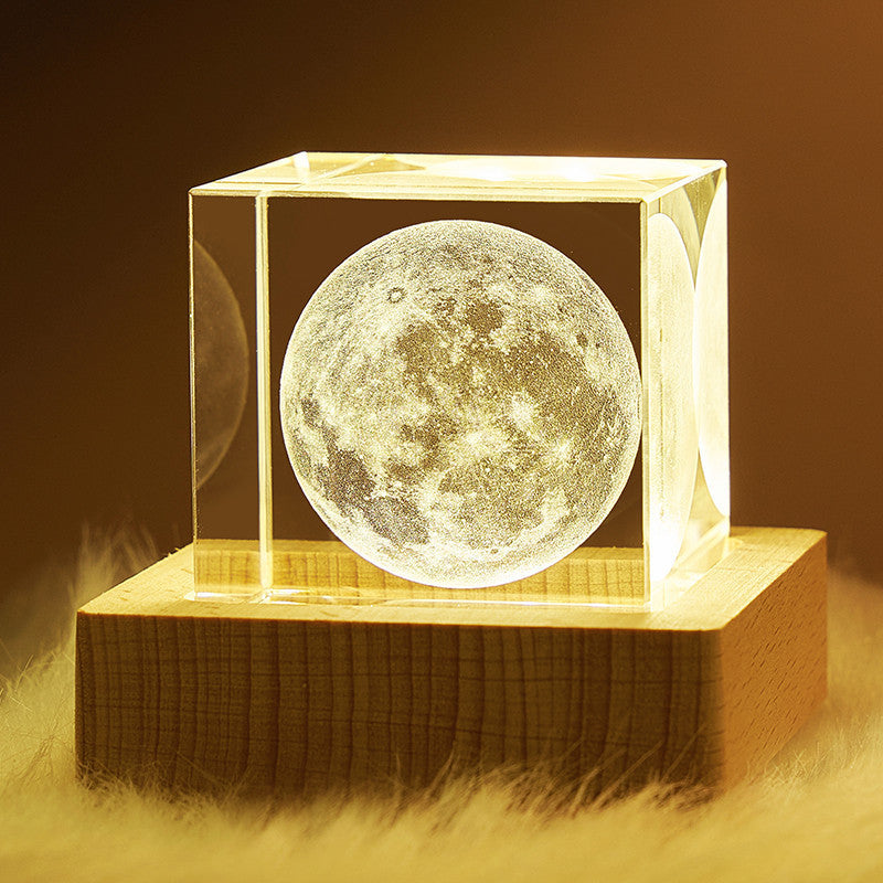 3D Luminous Engraved Crystal Cube Night Light Ornament