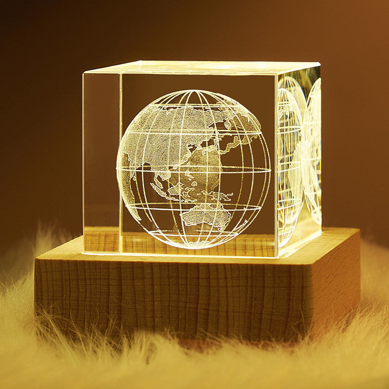 3D Luminous Engraved Crystal Cube Night Light Ornament