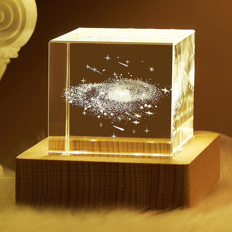 3D Luminous Engraved Crystal Cube Night Light Ornament