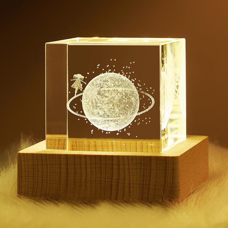 3D Luminous Engraved Crystal Cube Night Light Ornament